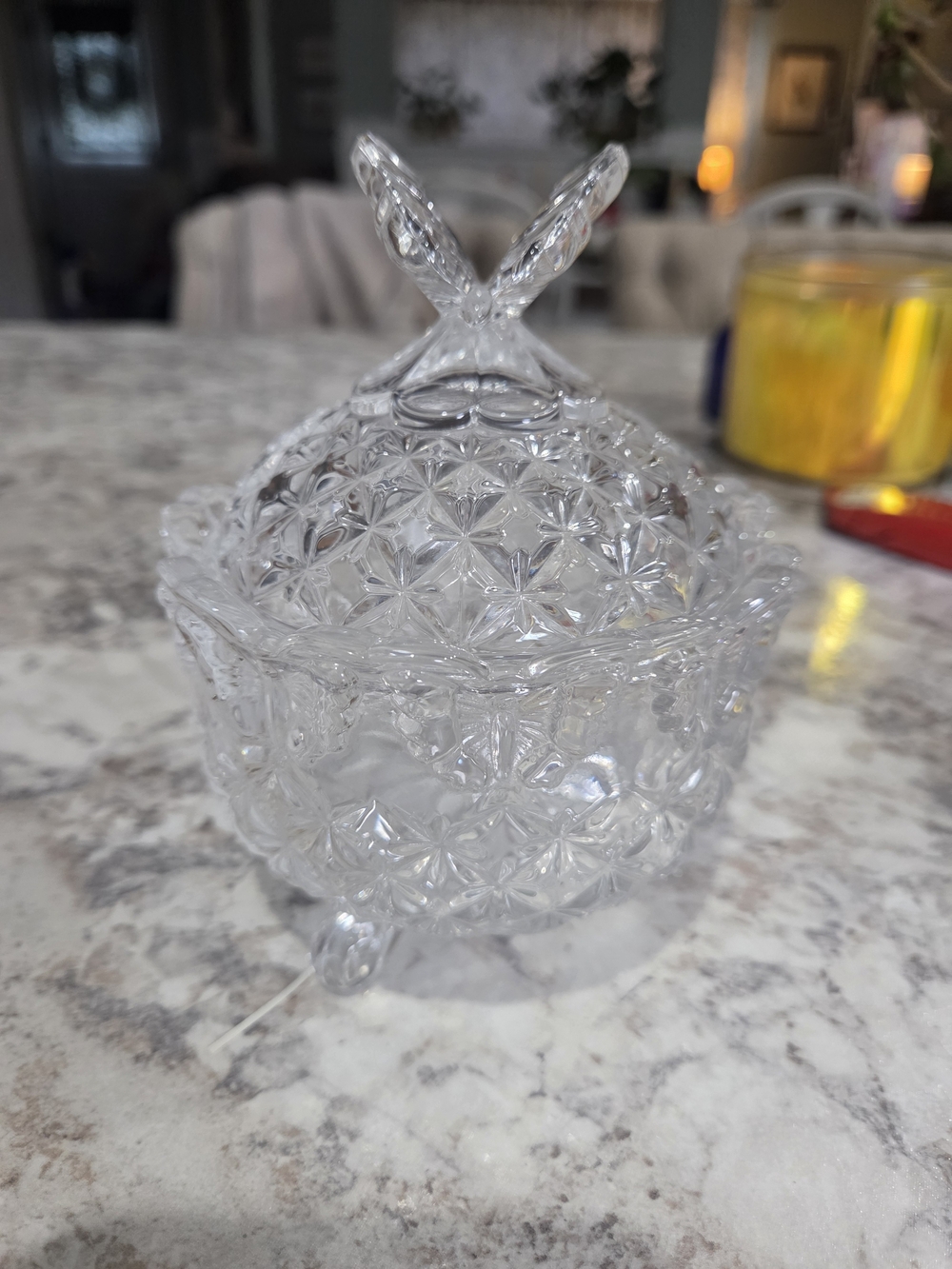 Vintage Hofbauer Crystal Candy Dish with Butterfly Lid